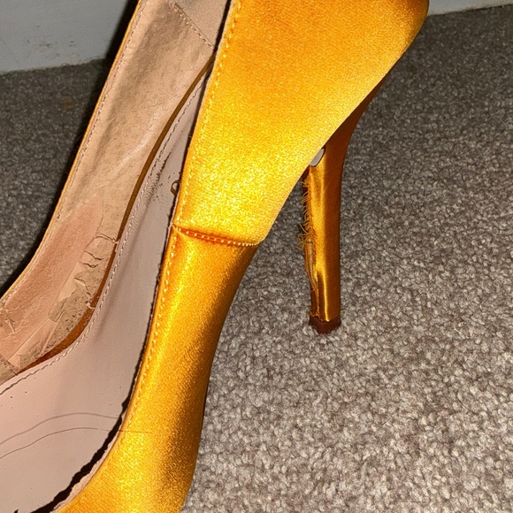 Gold Satin Pointed Toe Pumps with Pearl & Crystal Embellishment - Women - Picture 2 of 3